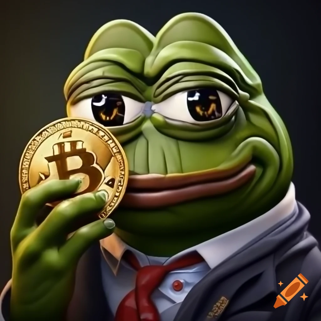Pepe character holding bitcoin on Craiyon