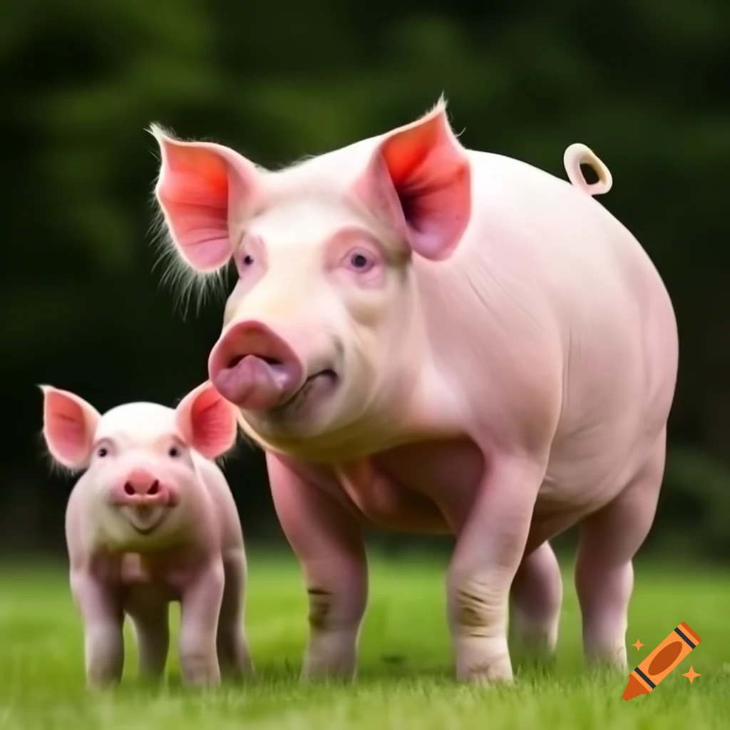 Big pig with little pig together