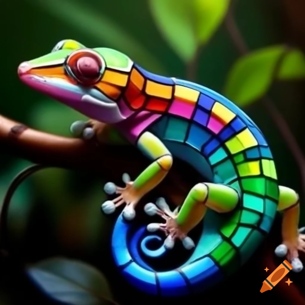 Hyperrealistic stained glass gecko art