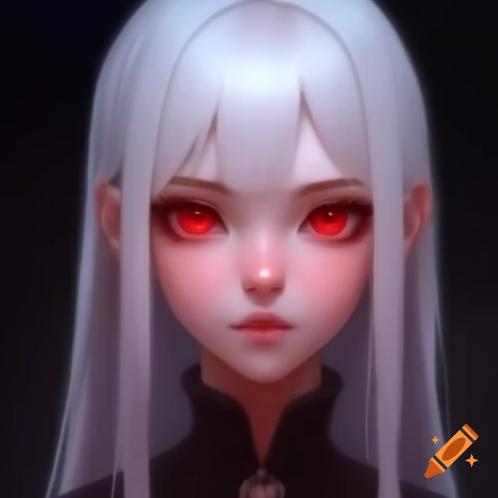 Girl with tall white hair and striking red eyes on Craiyon