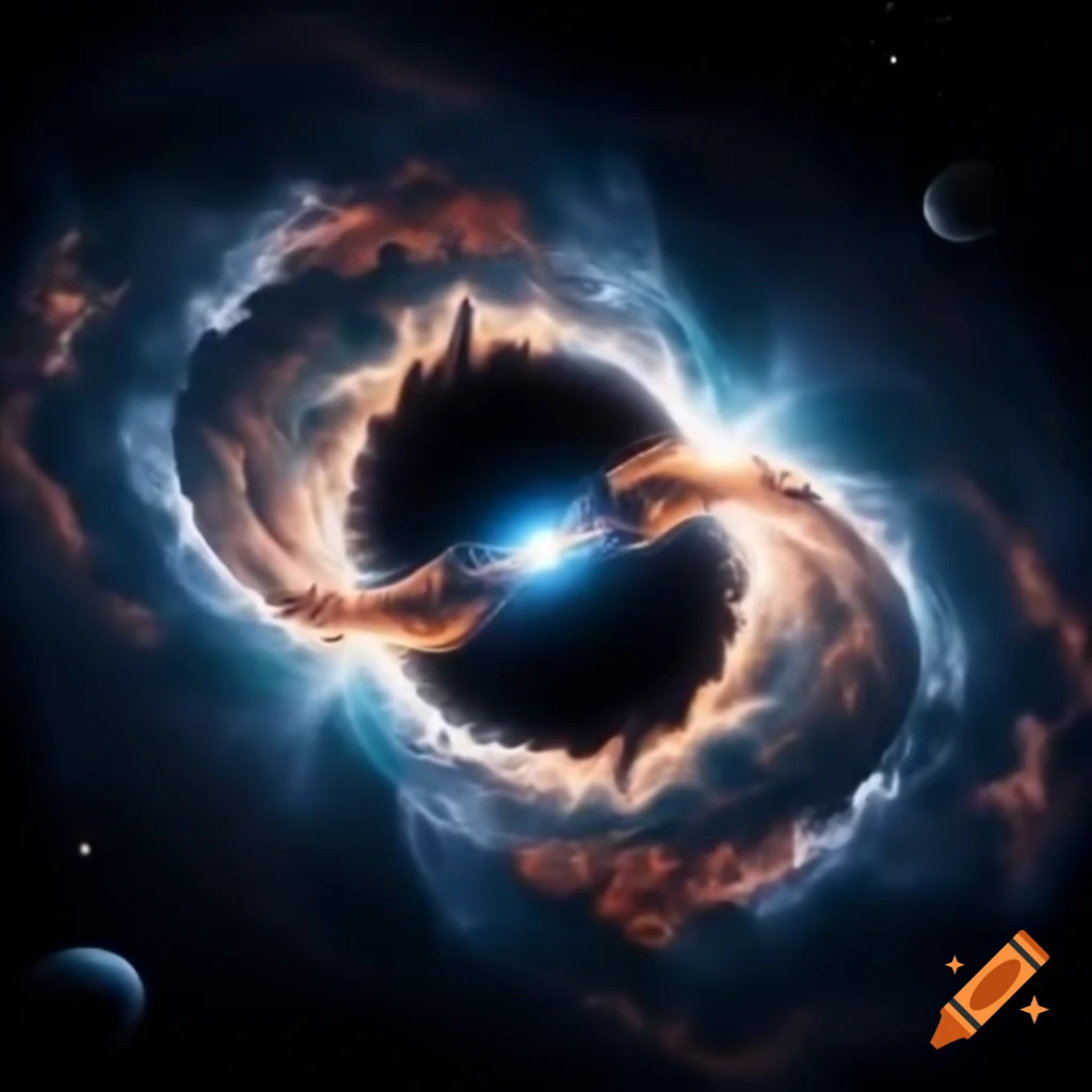 Universe with wormhole and cosmic clouds featuring multiple galaxies, realistic graphic