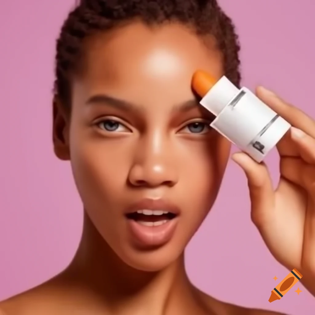 Promotional image for sunscreen featuring a model and appealing design