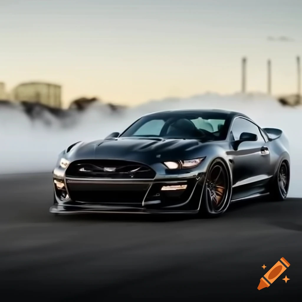 Black Mustang Shelby GT500 with tire smoke