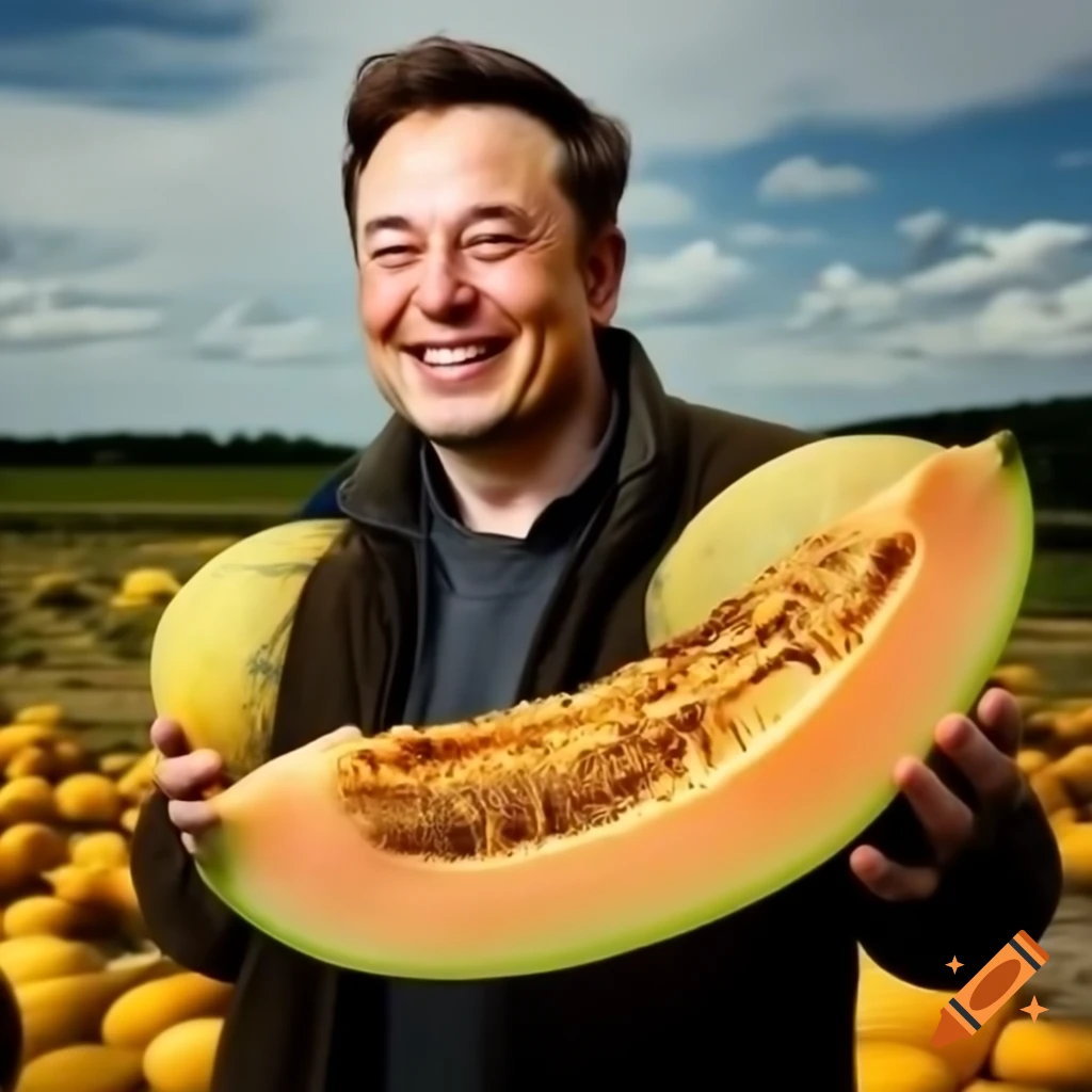 Elon Musk smiling with a musk melon