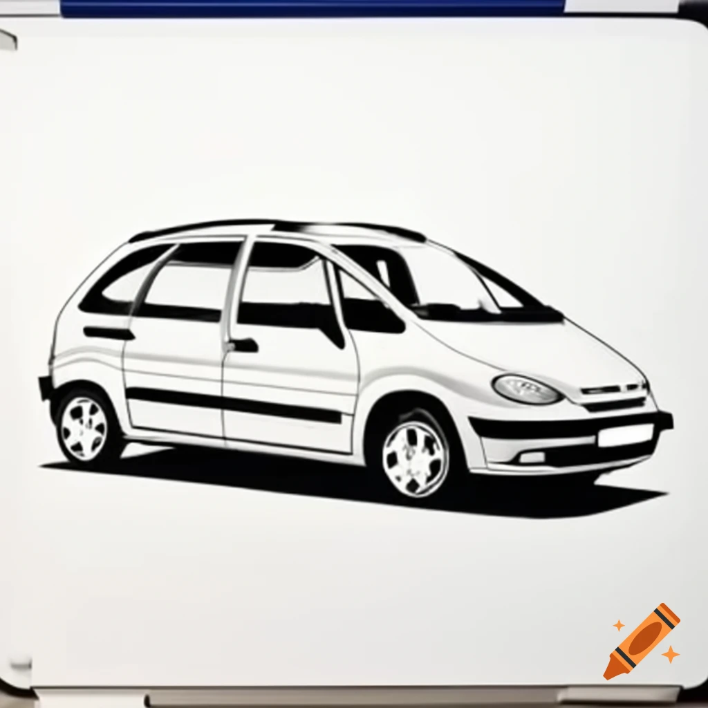 Black and white sketch of Citroen Xsara Picasso emphasizing its iconic design