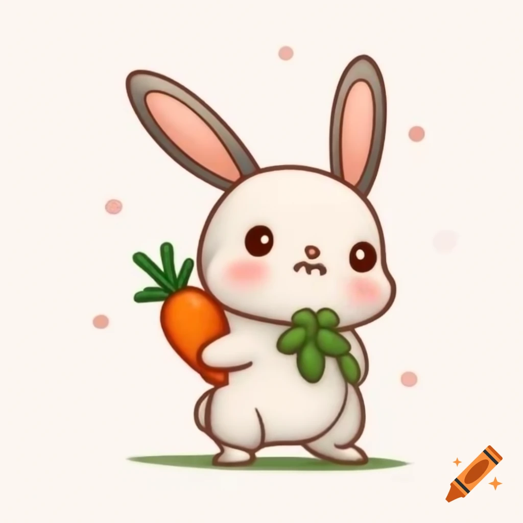 Cute cartoon bunny holding a carrot on white background