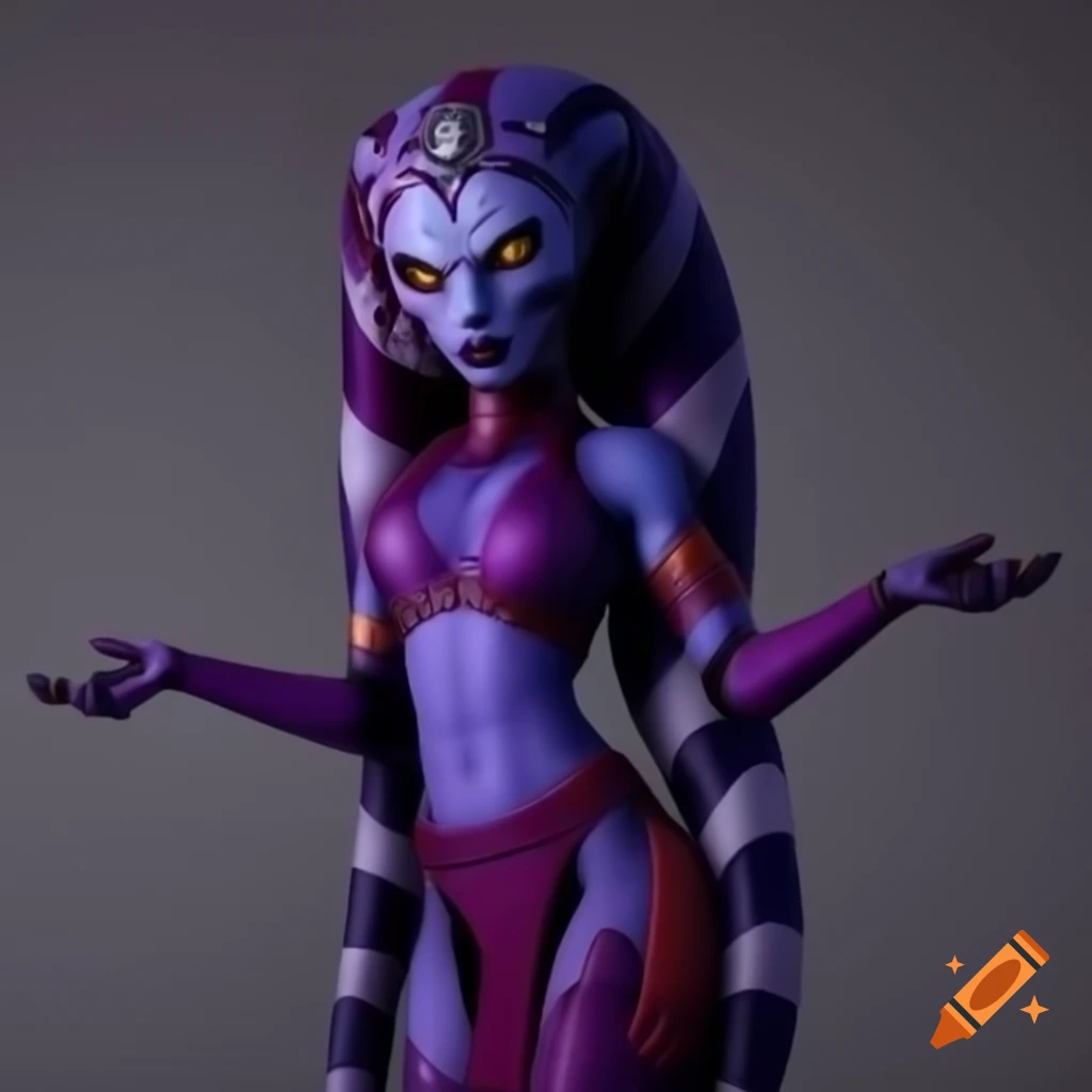 Anime style Twi'lek character with purple skin dressed in a short skirt