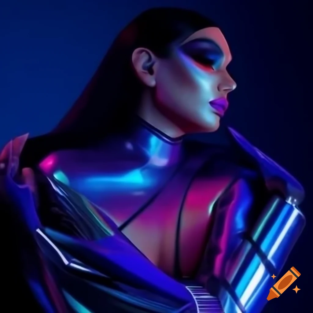Galactic themed look of drag queen Layla Ferrari in metallic silver bodysuit