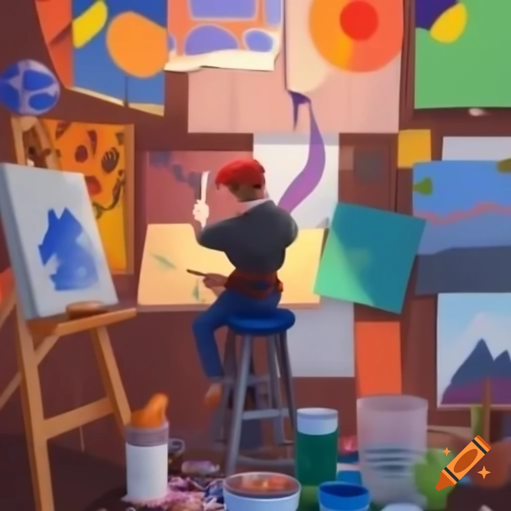 Artist creating artwork in studio