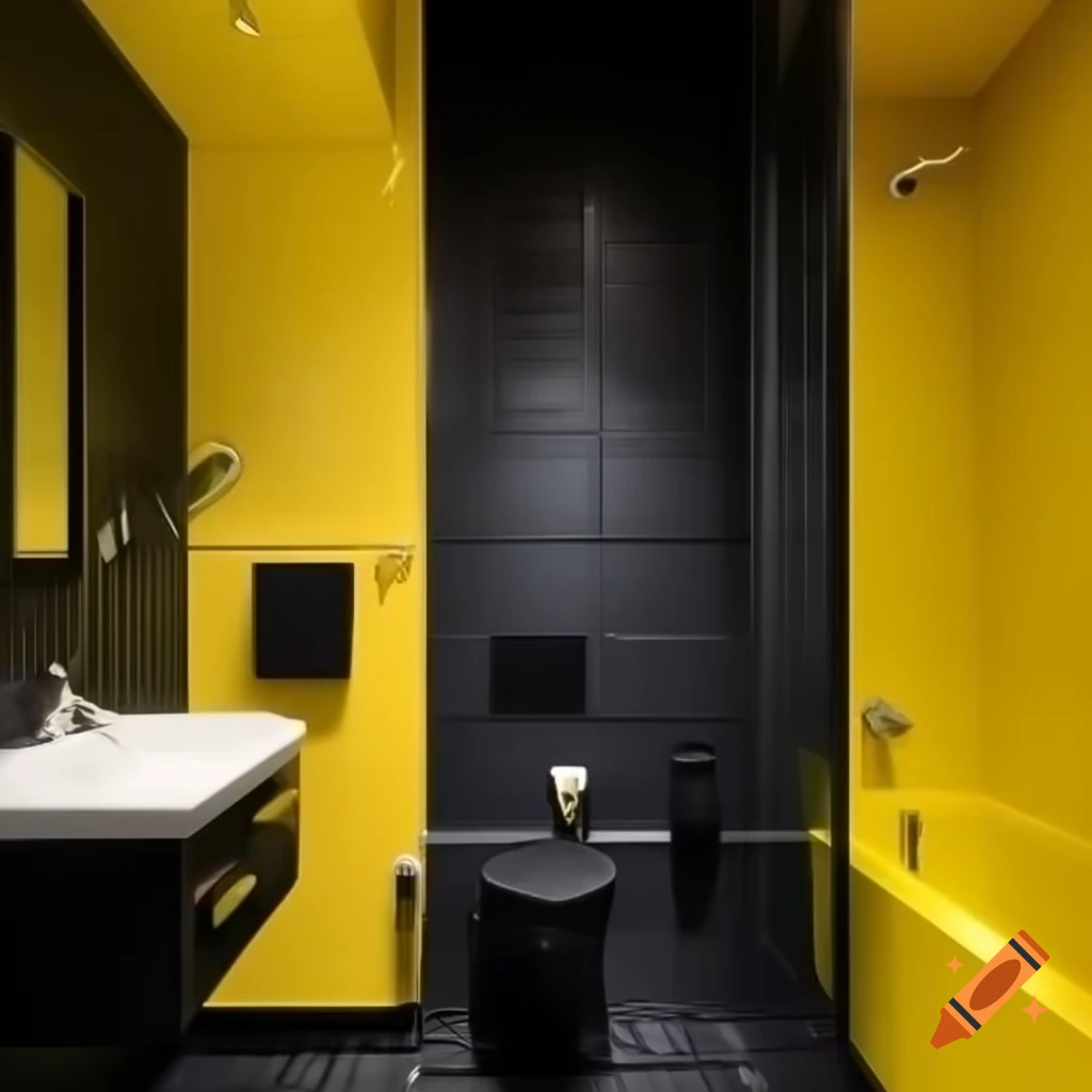 Stylish black and yellow bathroom design on Craiyon, image size:1024x1024