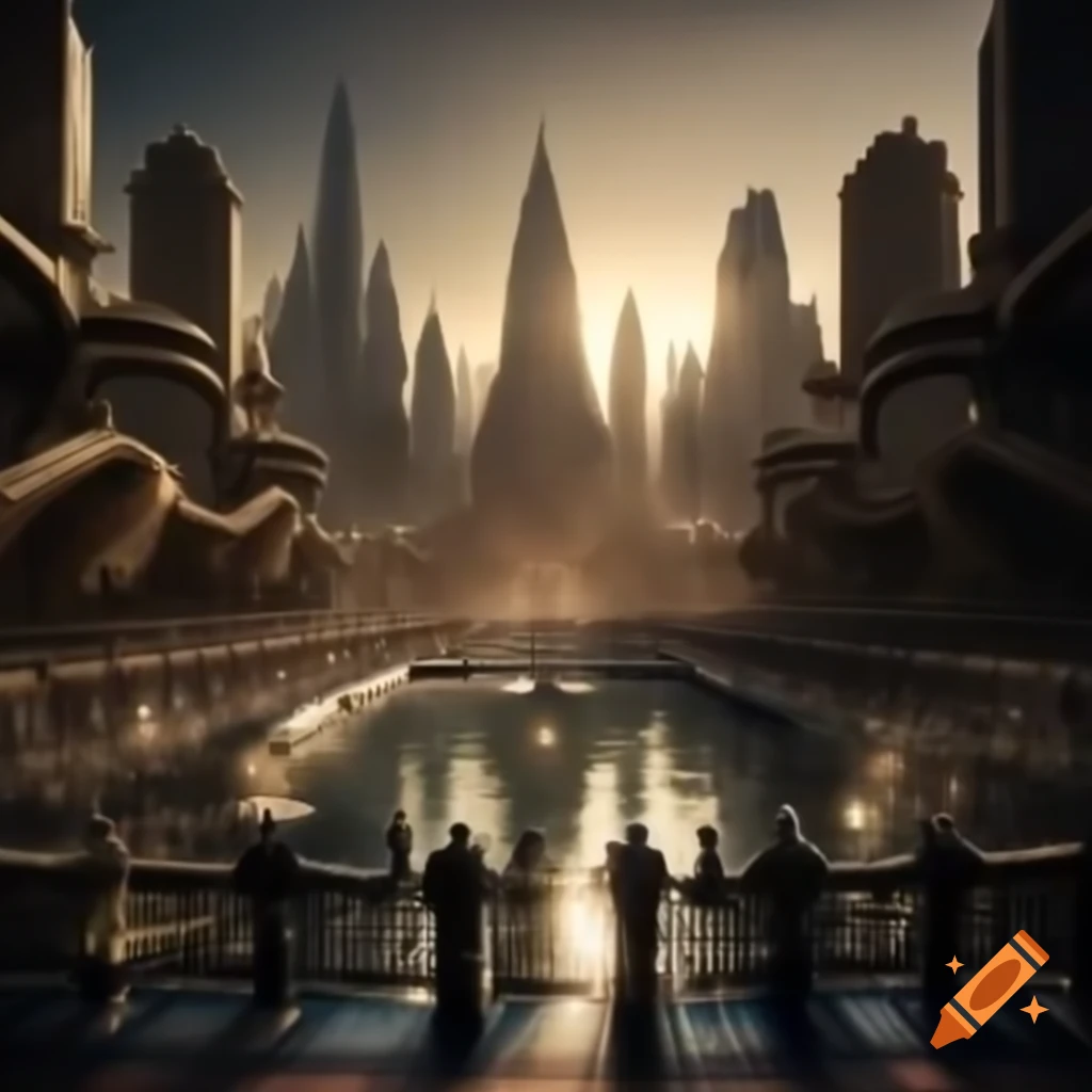 Futuristic city skyline with ornate baroque skyscrapers on Craiyon