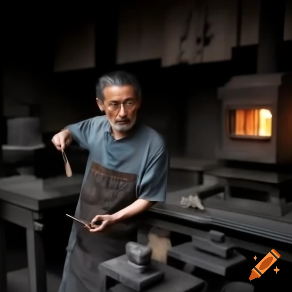 Japanese blacksmith wearing glasses