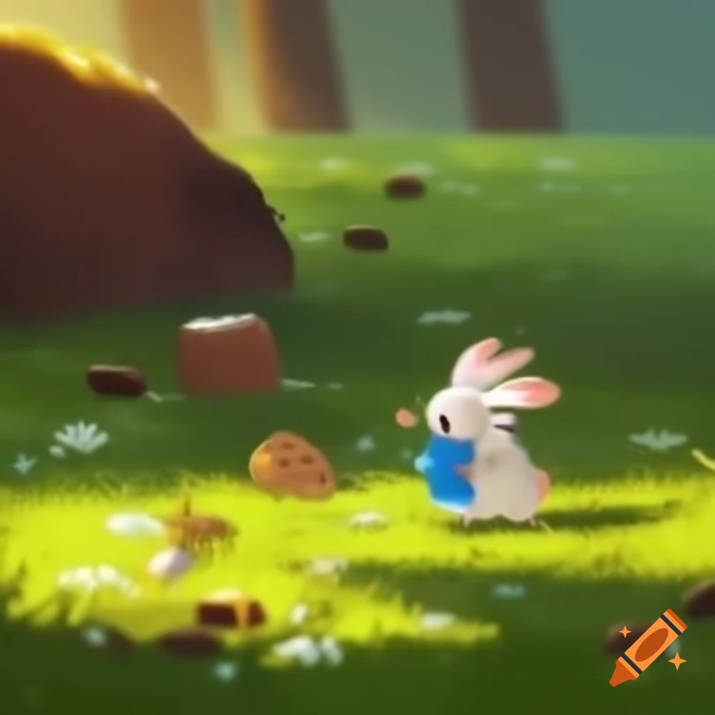 Curious rabbit and quick-witted mouse in a lush meadow creating a friendship story