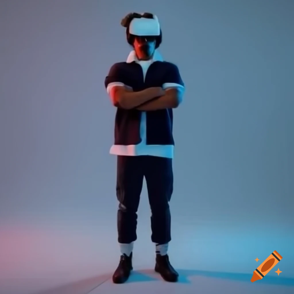 Person wearing VR headset and work boots standing
