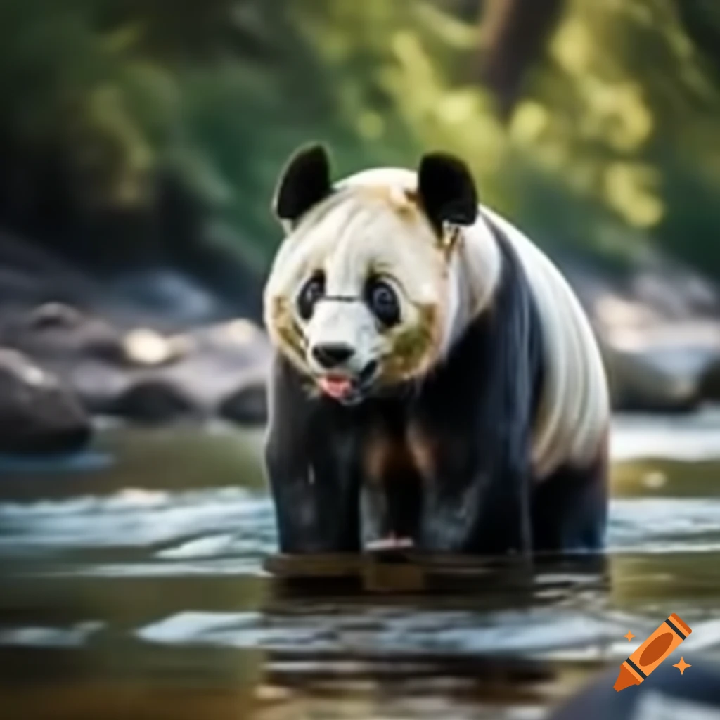 Panda near river