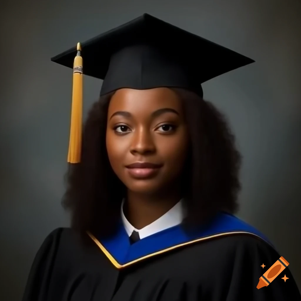 Young Black woman in graduation attire celebrating her university graduation