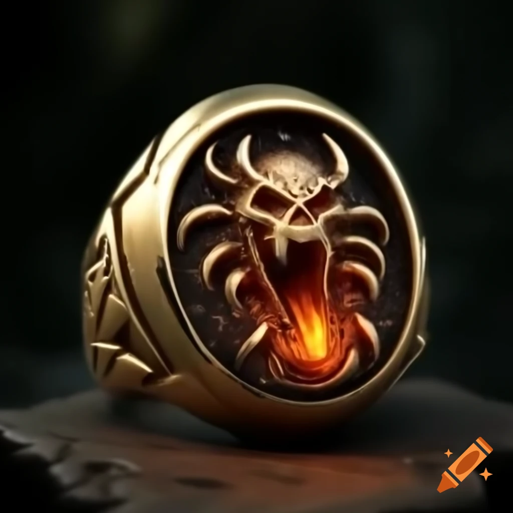 Barbarian ring with skull, blood, and fire in Dungeons and Dragons style