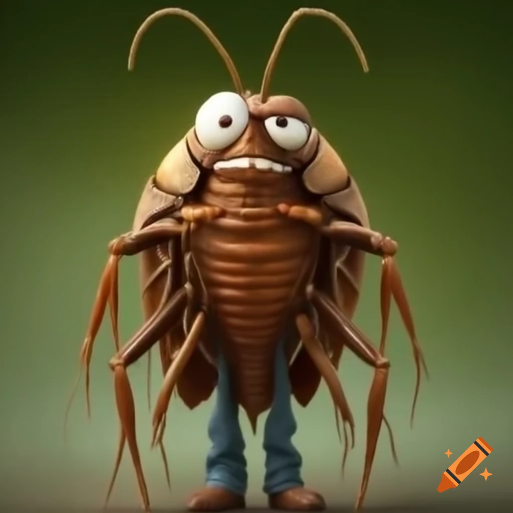 Cockroach-human hybrid character wearing t-shirt and jeans