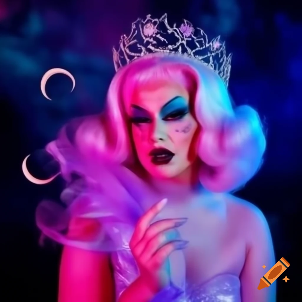 Galactic themed look for drag queen Kimberly Sweet in shimmering lavender gown