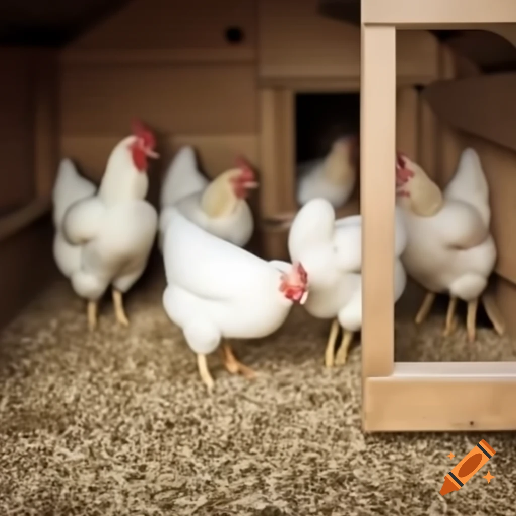 Chicken coop with white hens