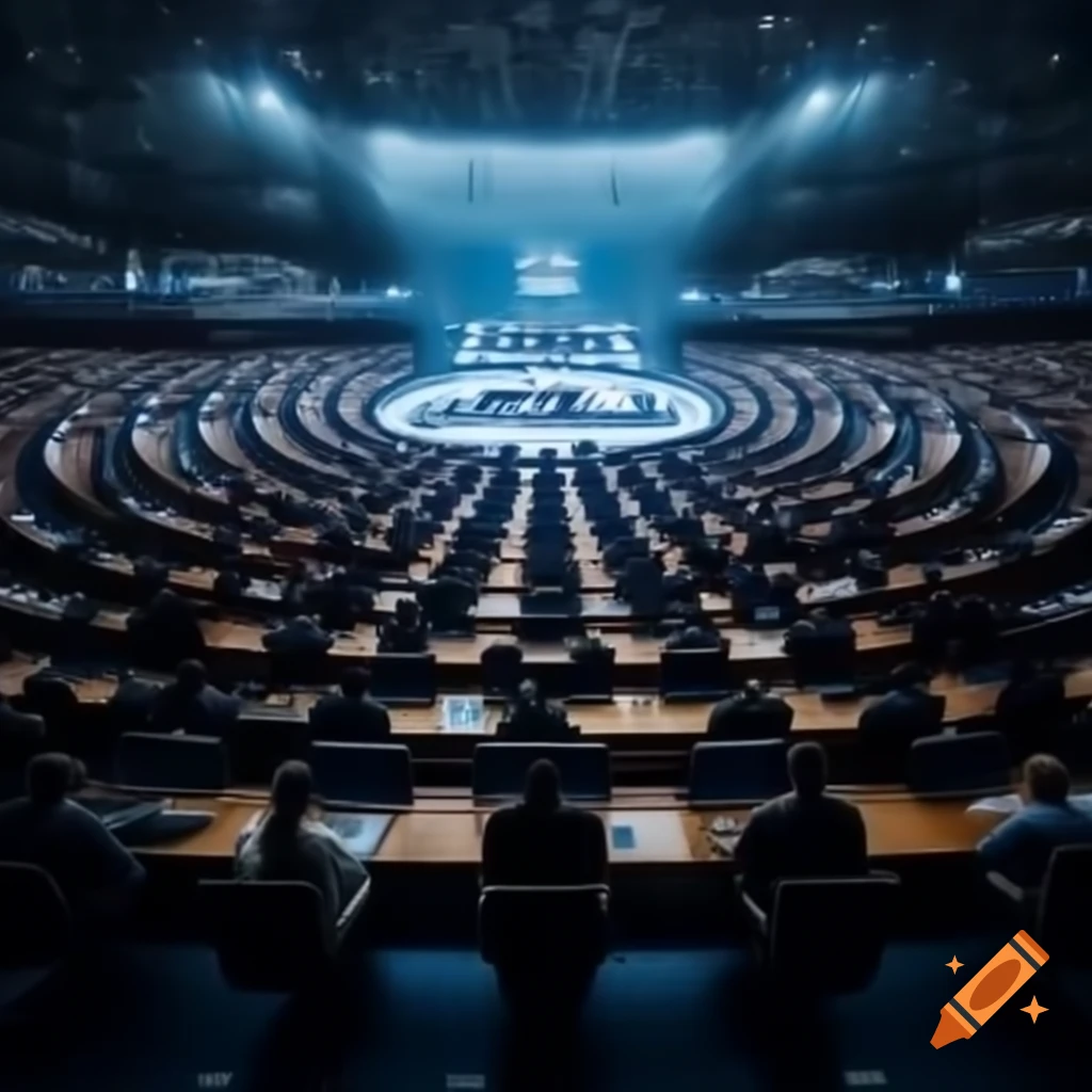 Realistic digital environment depicting legislative process with ...