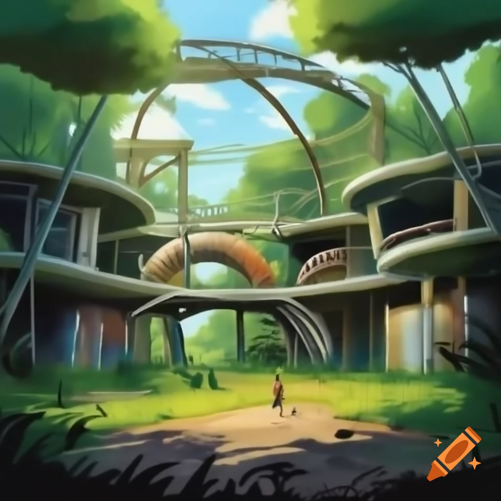 Abandoned theme park children's area featuring empty rides