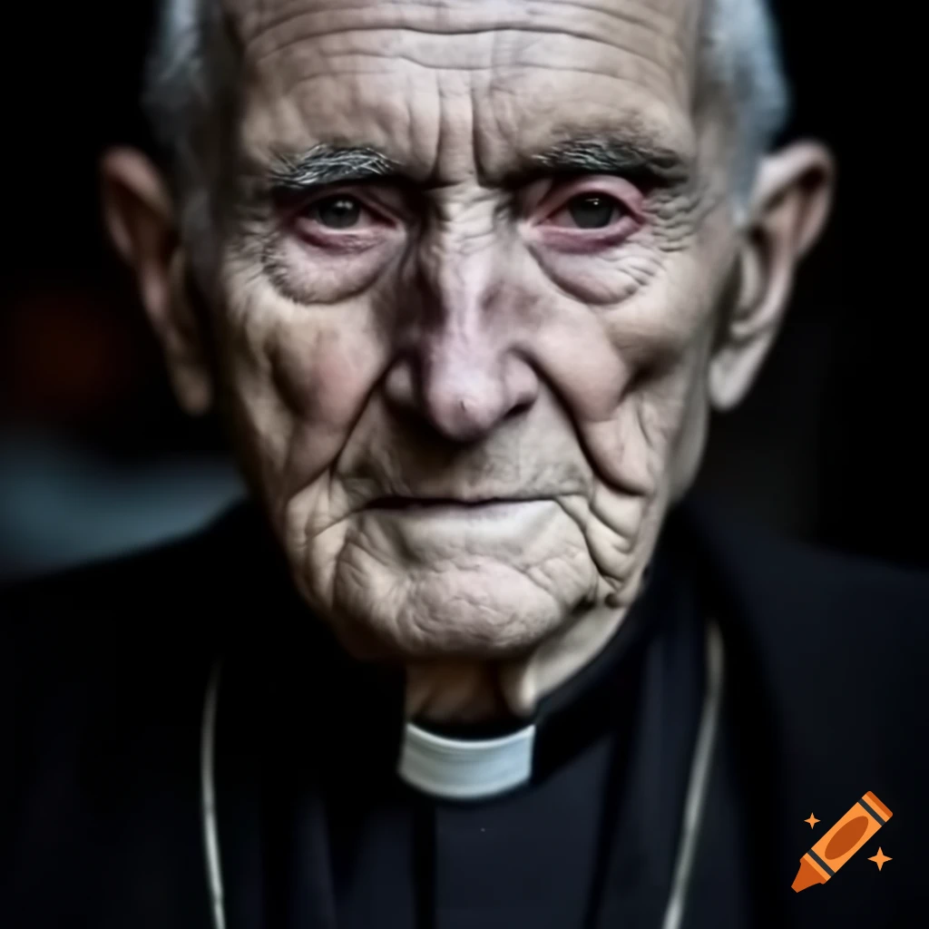 Elderly priest's face with wise expression