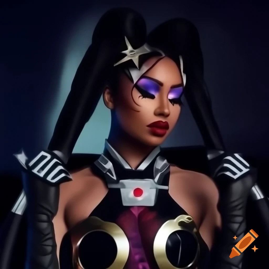 Galactic themed outfit of drag queen Cece Knockout as 'Star Warrior' featuring armored metallic bodysuit