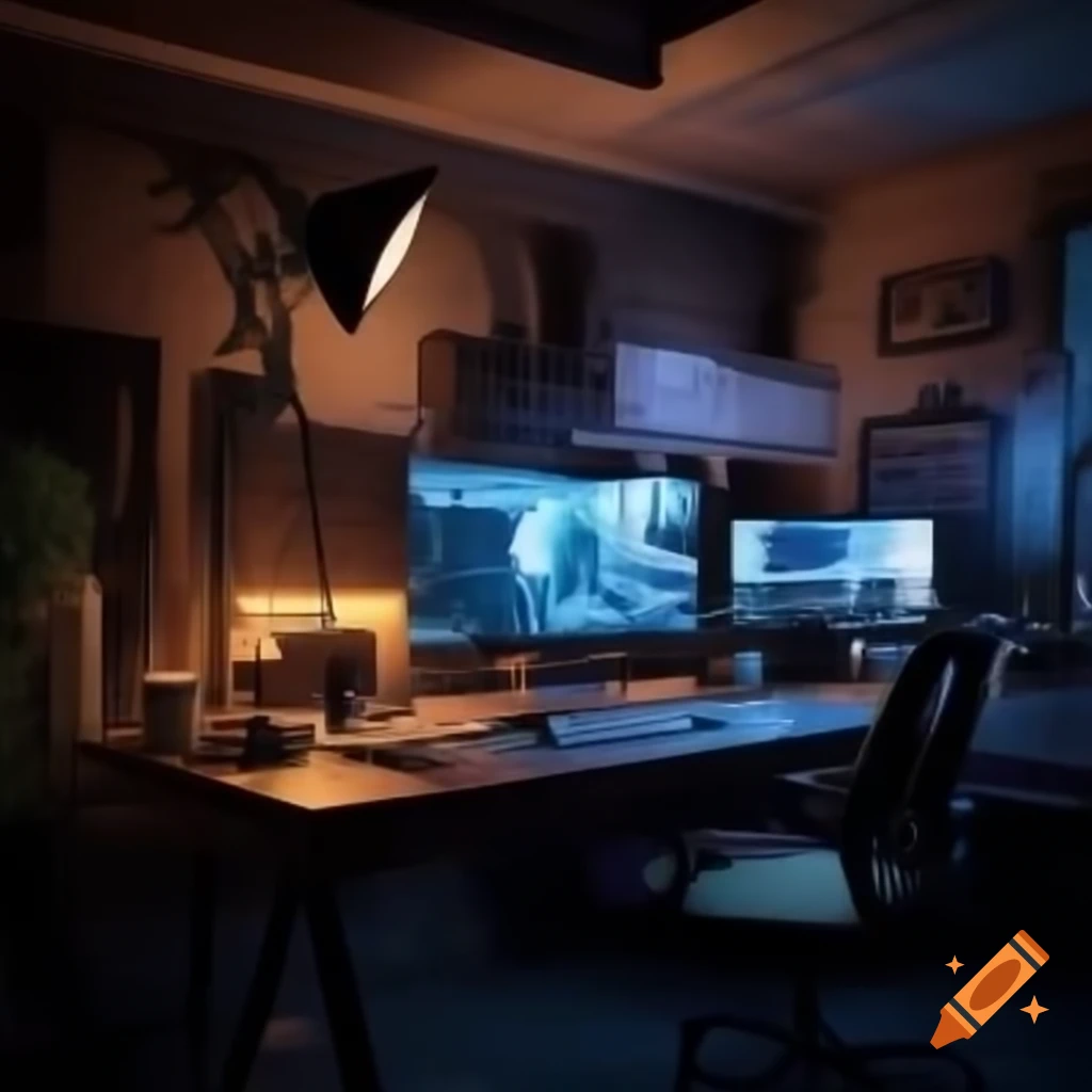 Industrial style lighting setup for video streaming home office