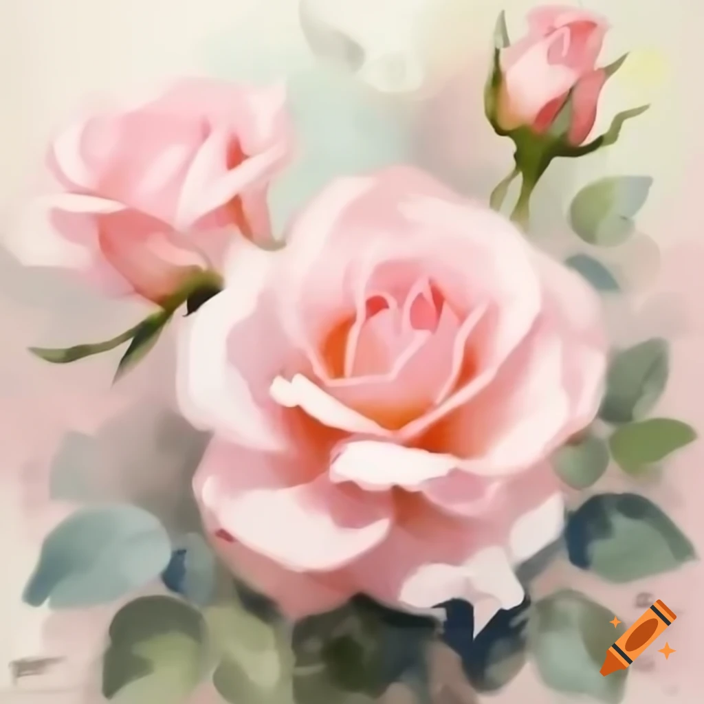 Vintage painting of pale pink muted roses with brush strokes on Craiyon