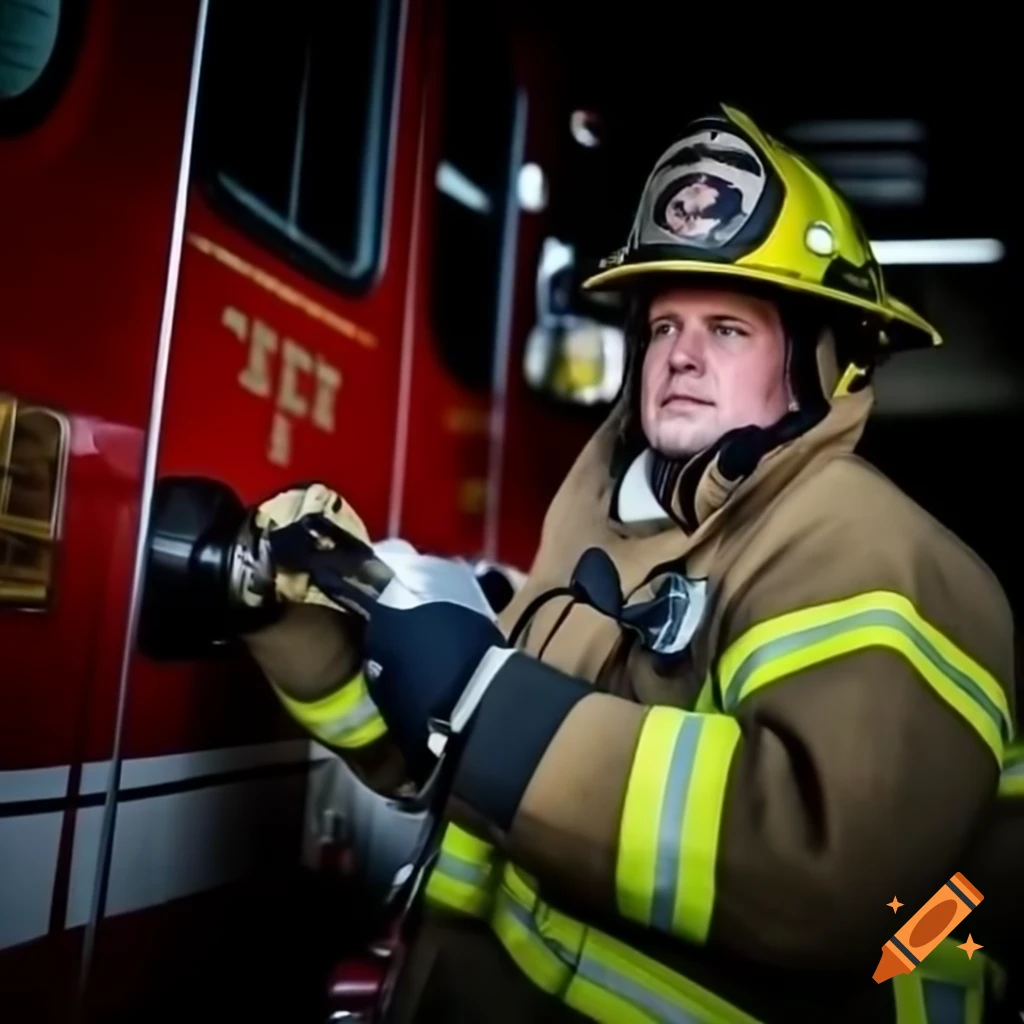 Firefighter putting on protective mask