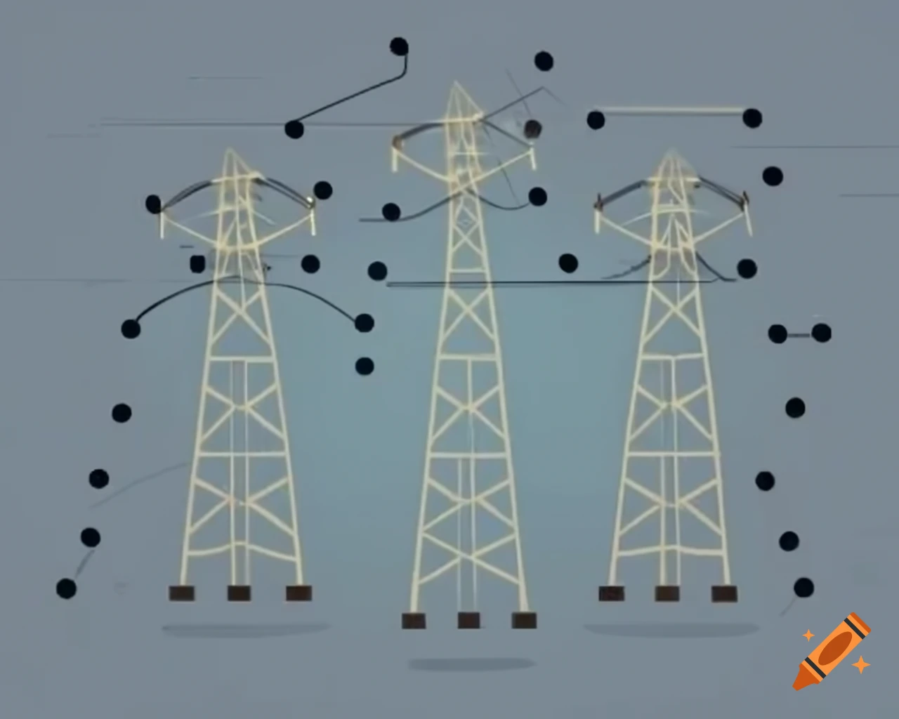 Transmission line and substations against gray background