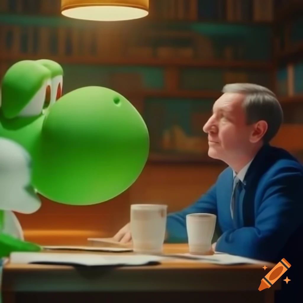 Yoshi depicted in a humorous scene related to tax fraud on Craiyon