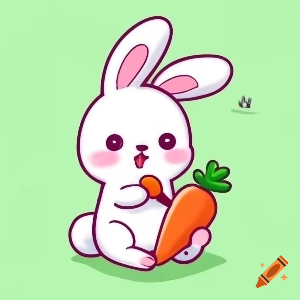 Cute cartoon bunny eating a carrot