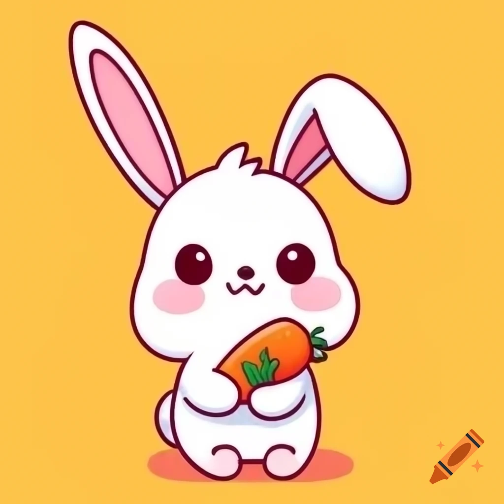 Cartoon cute bunny eating carrot