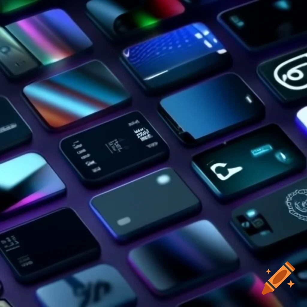 Digital artwork of various mobile phone brand logos in a blurred arrangement