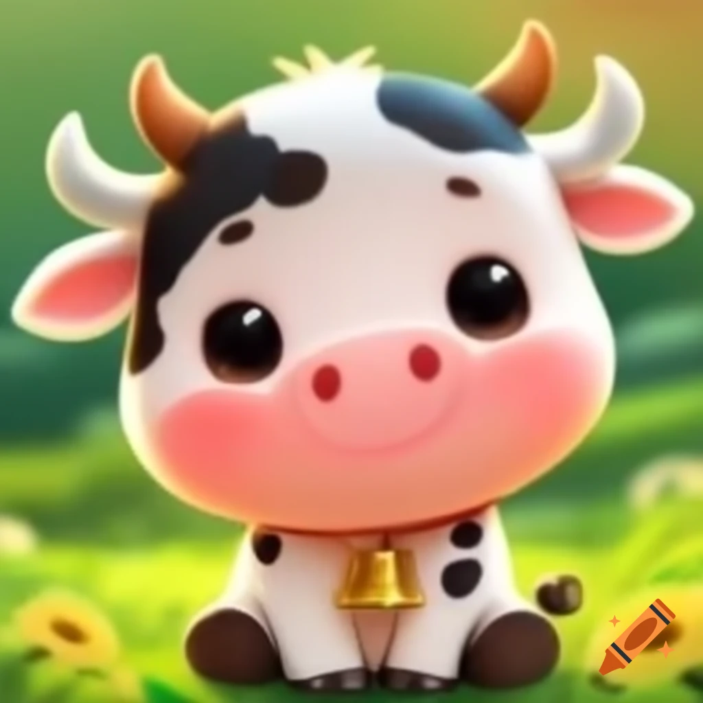 Cute boy cow wearing a cowbell around its neck