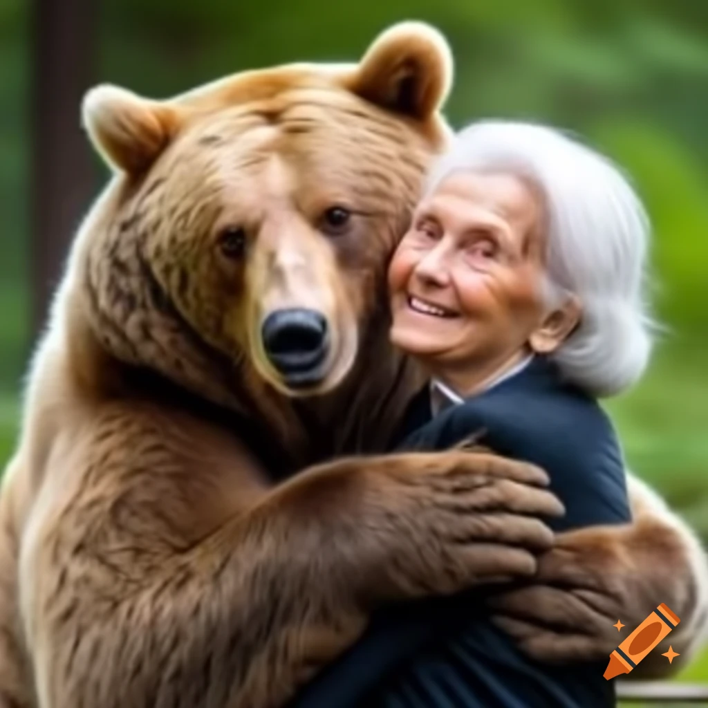 Bear and grandmother sharing a happy hug
