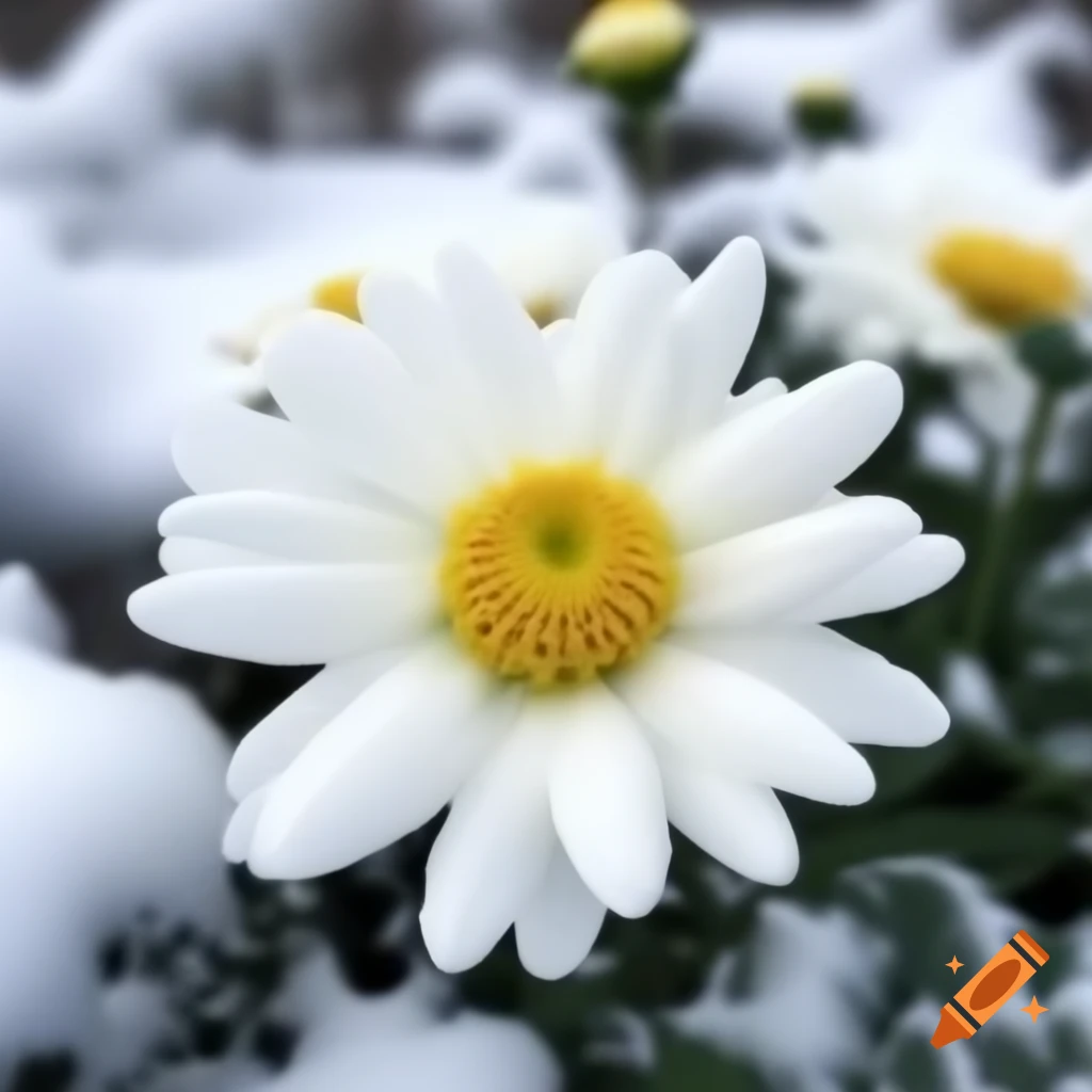 Chrysanthemum flower blooming in snow