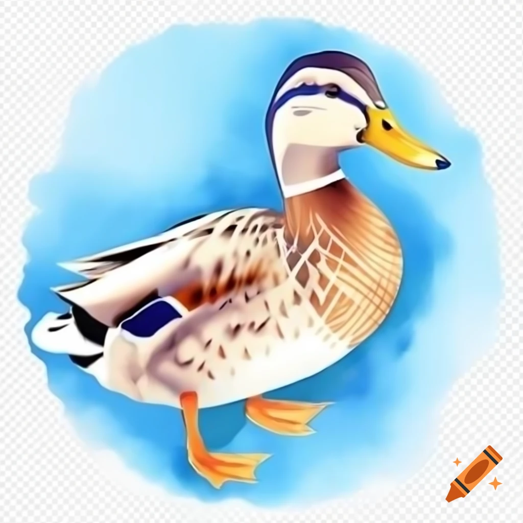 Light blue gingham mallard duck swimming, watercolor illustration