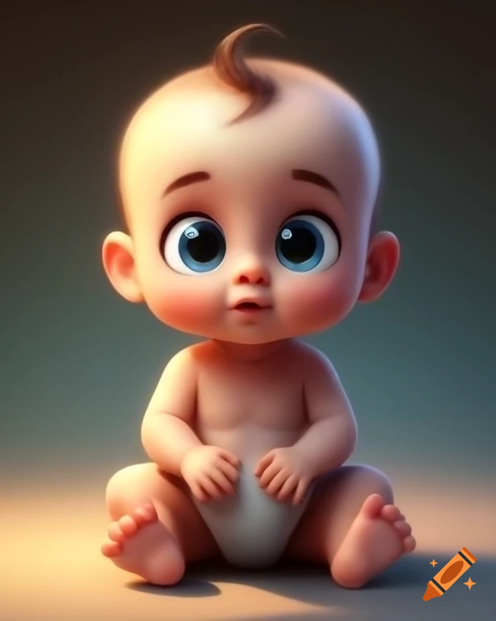 Digital art of a cute baby sitting with expressive eyes