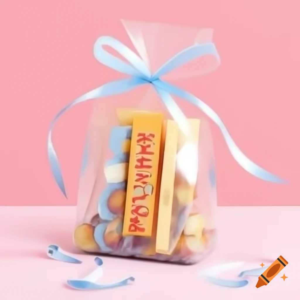 Goodies bag filled with KitKat, Nabati wafer, lollipop, Shoyumi, and Pocky snack with a wish card