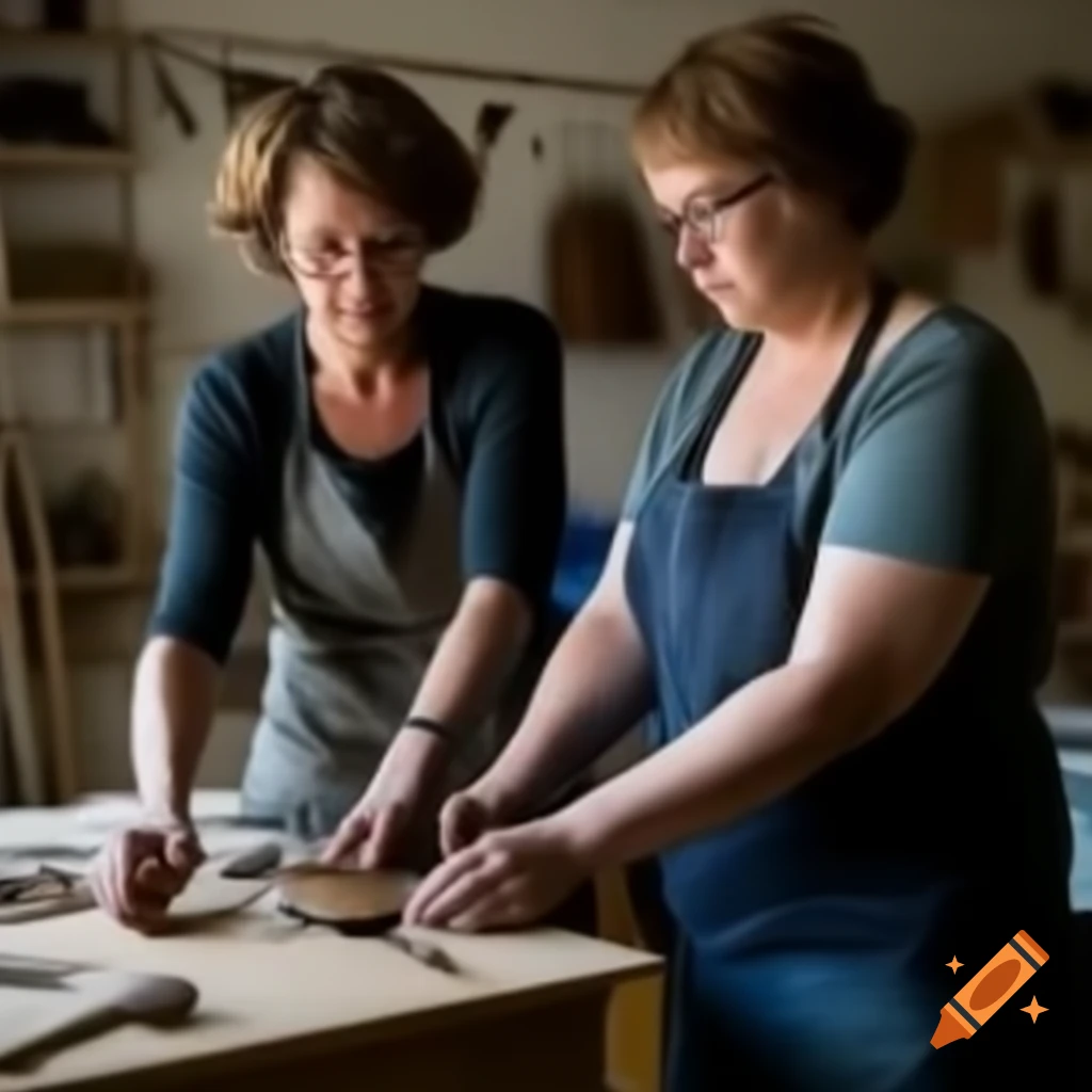 Women engaged in crafting activities in a craft room