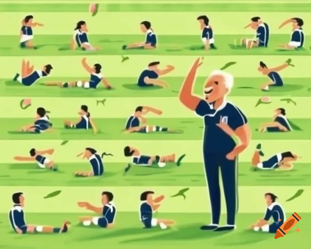 Soccer coach passionately instructing team from sidelines on green field