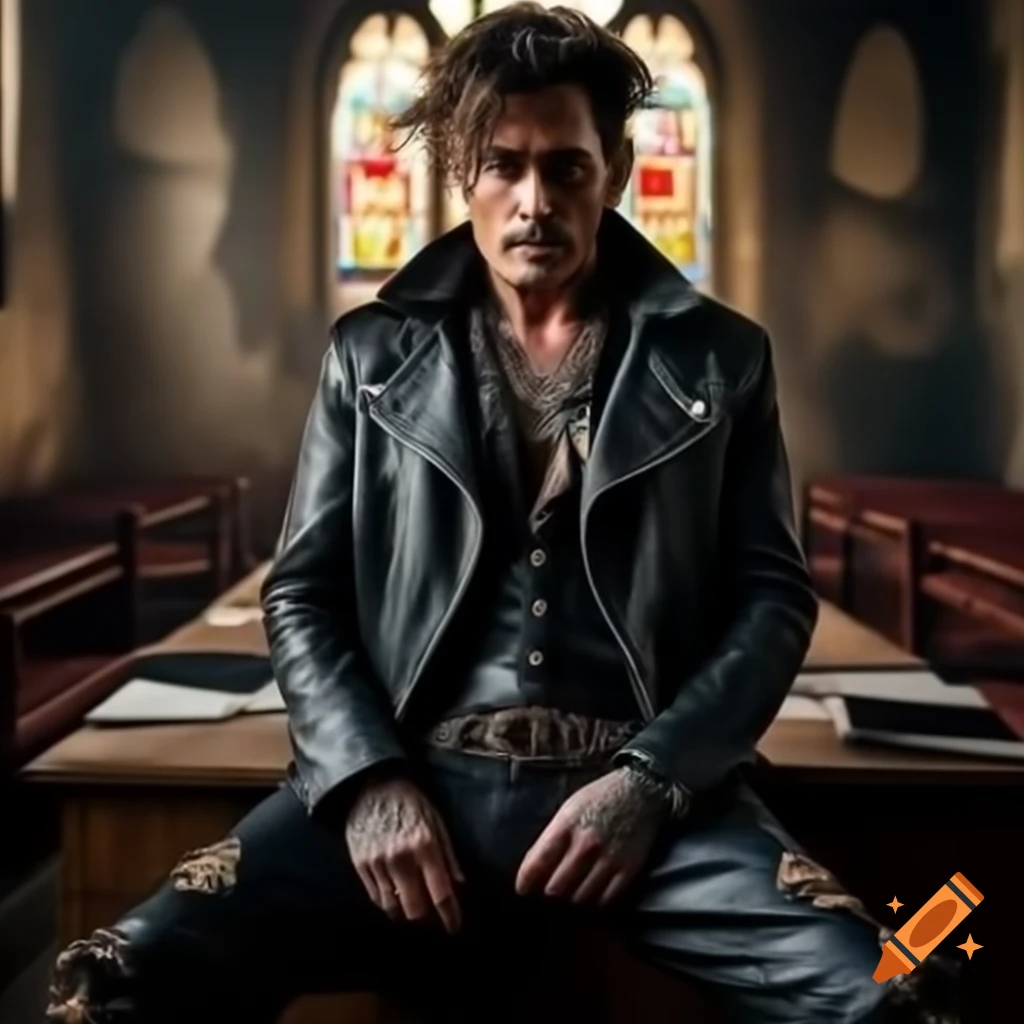 Johnny Deep Rocker Punk-rocker portrait in ultra HD, resembling Johnny Depp, wearing ...
