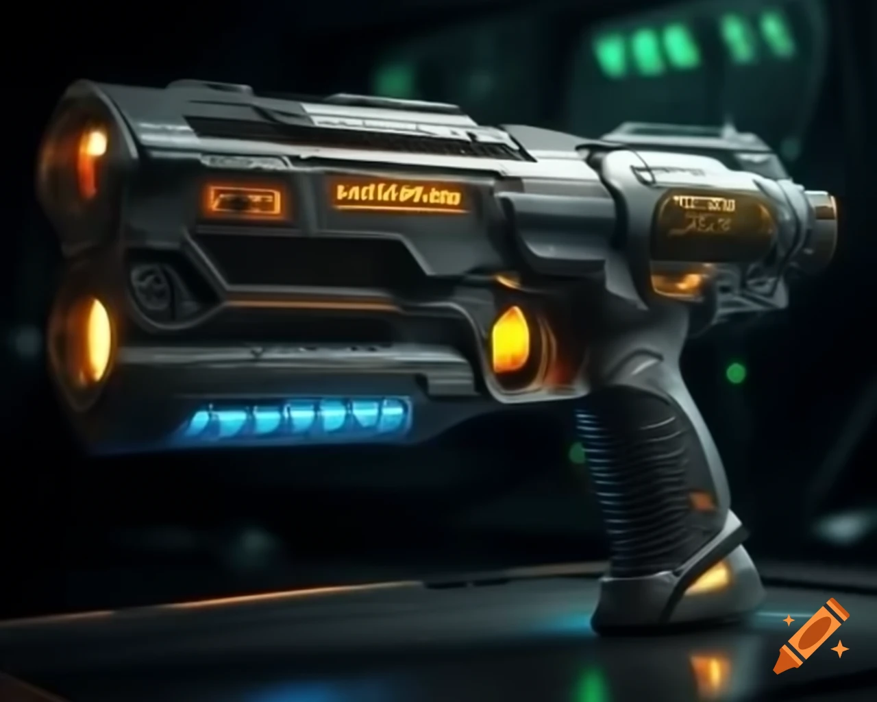 Sci-fi laser gun featuring glowing accents