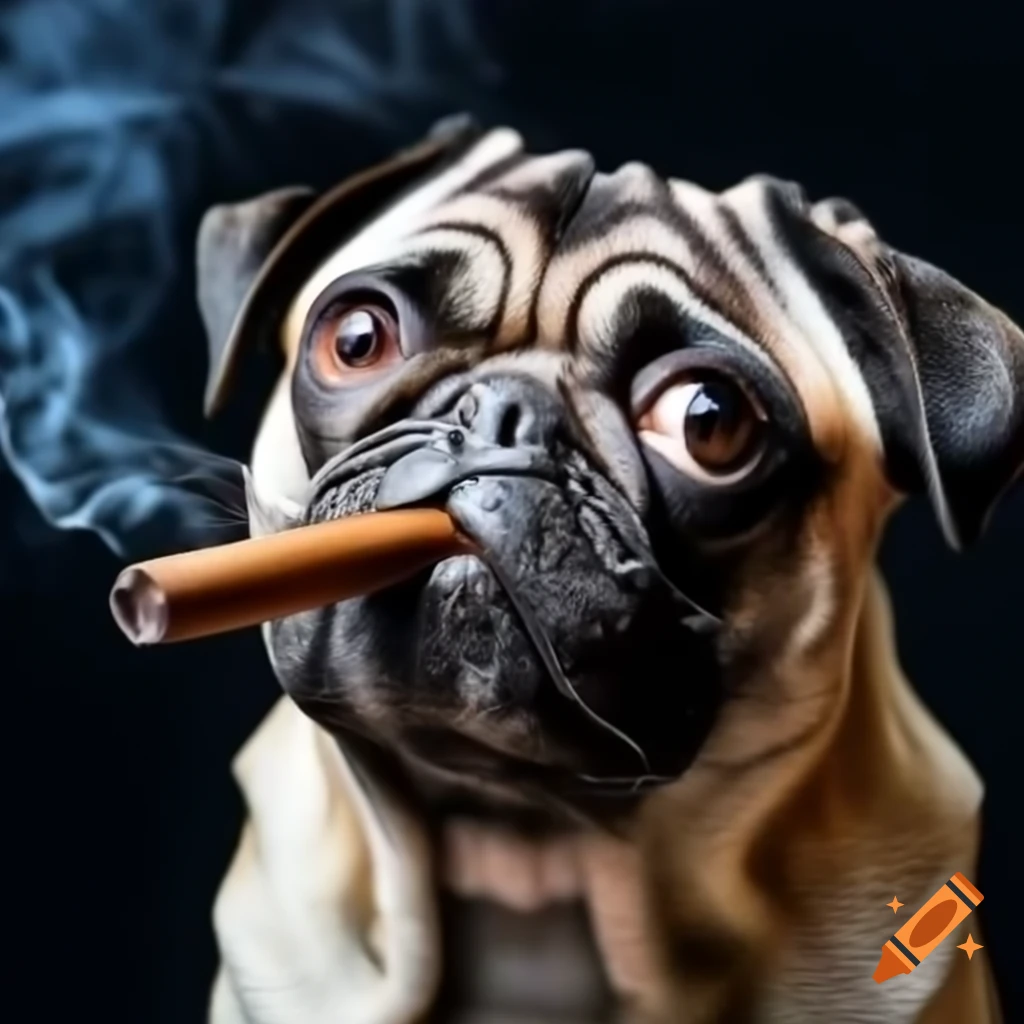 Pug smoking a cigar in a humorous setting on Craiyon