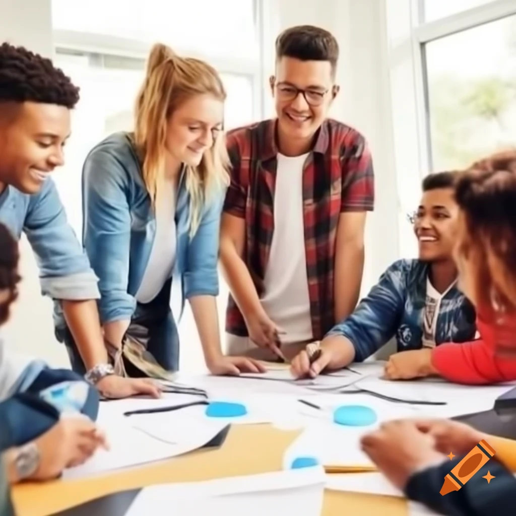 Group of students collaborating on a project