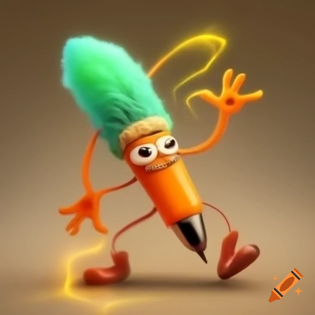 Playful pen with vibrant hair on clip, full of energy