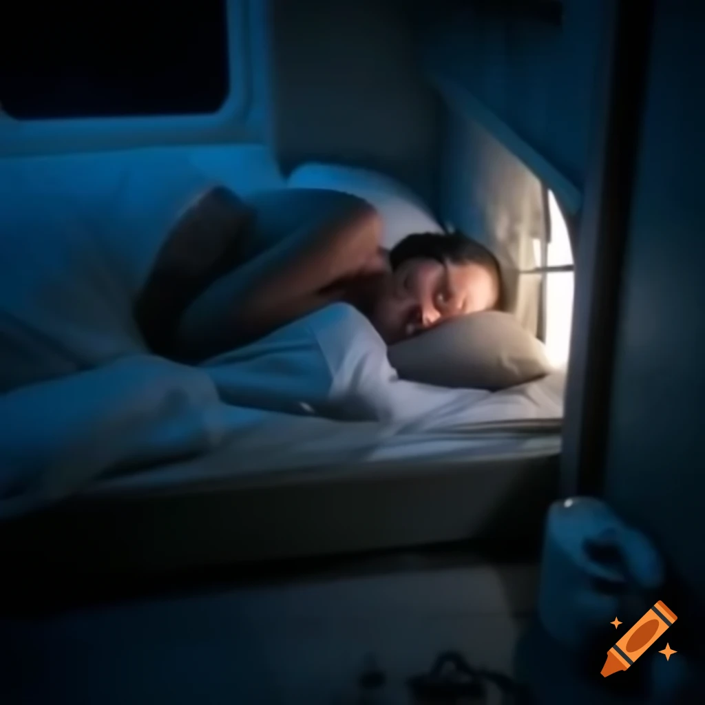 Sleepy man with long dark hair hiding under pillow in small room at night